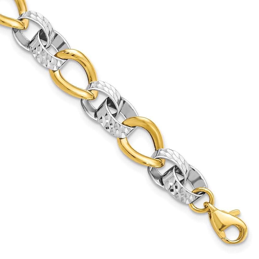 10K Bicolor Poliert und Diamantiert Glieder Gliederarmband