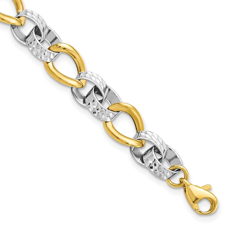 10K Bicolor Poliert und Diamantiert Glieder Gliederarmband