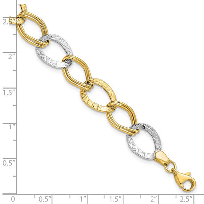 10K Bicolor Poliert und Strukturiert Glieder Gliederarmband