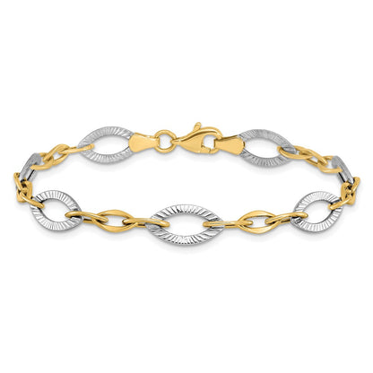10K Bicolor Poliert und Strukturiert Glieder Gliederarmband