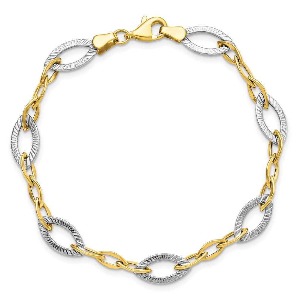 10K Bicolor Poliert und Strukturiert Glieder Gliederarmband