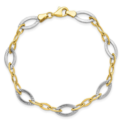 10K Bicolor Poliert und Strukturiert Glieder Gliederarmband