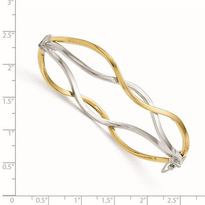 10K Gelb mit Rhodium mit Weiß Rhodium Poliert Gedreht Armreif Armband