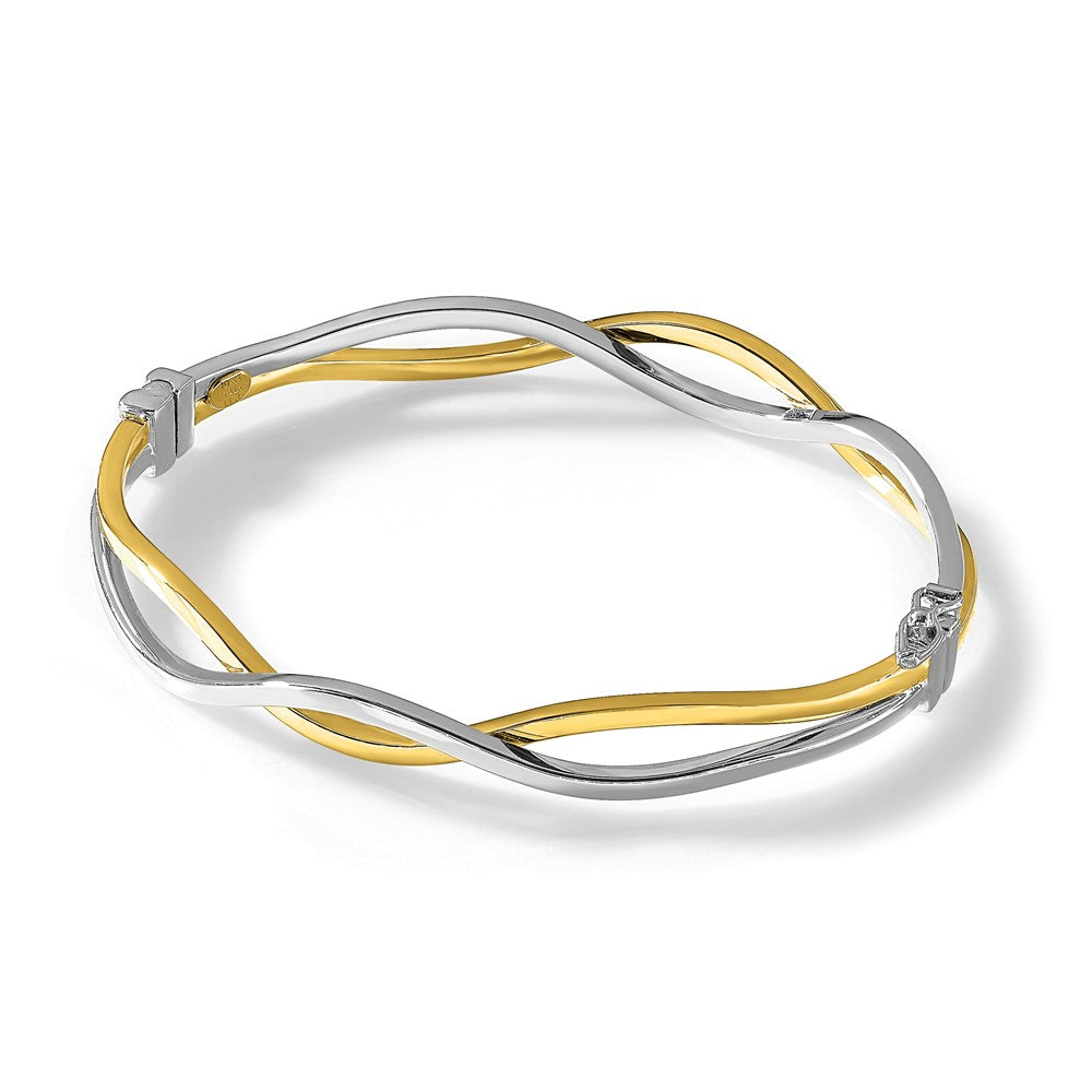 10K Gelb mit Rhodium mit Weiß Rhodium Poliert Gedreht Armreif Armband
