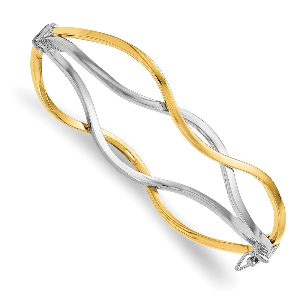 10K Gelb mit Rhodium mit Weiß Rhodium Poliert Gedreht Armreif Armband