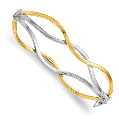 10K Gelb mit Rhodium mit Weiß Rhodium Poliert Gedreht Armreif Armband