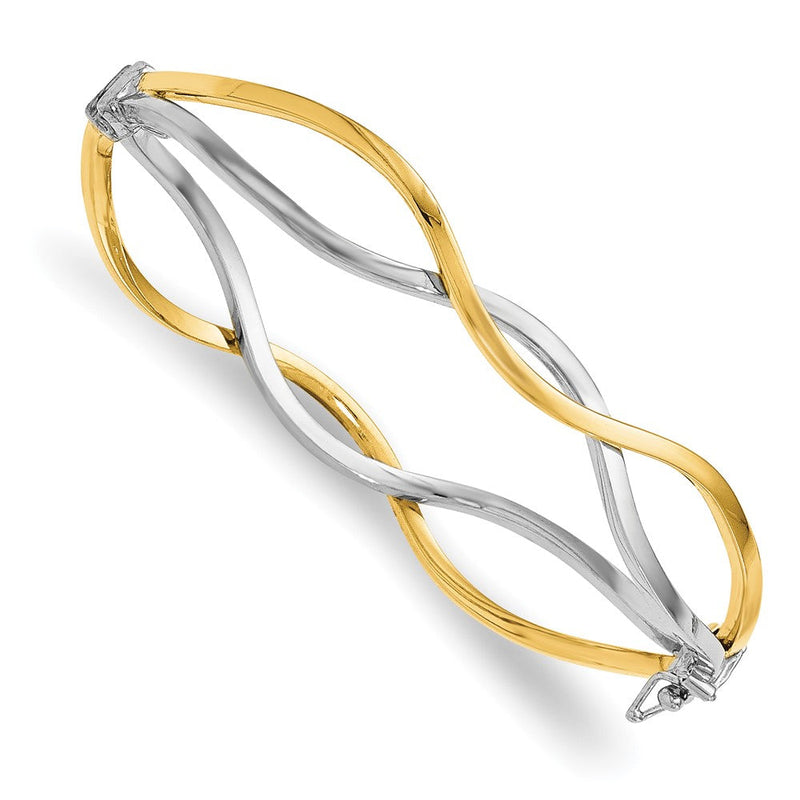 10K Gelb mit Rhodium mit Weiß Rhodium Poliert Gedreht Armreif Armband