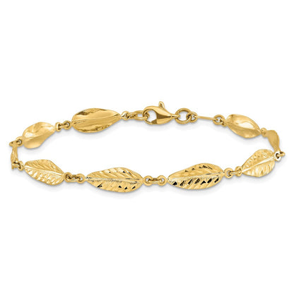 10K Gelbgold Poliert Blatt Gliederarmband