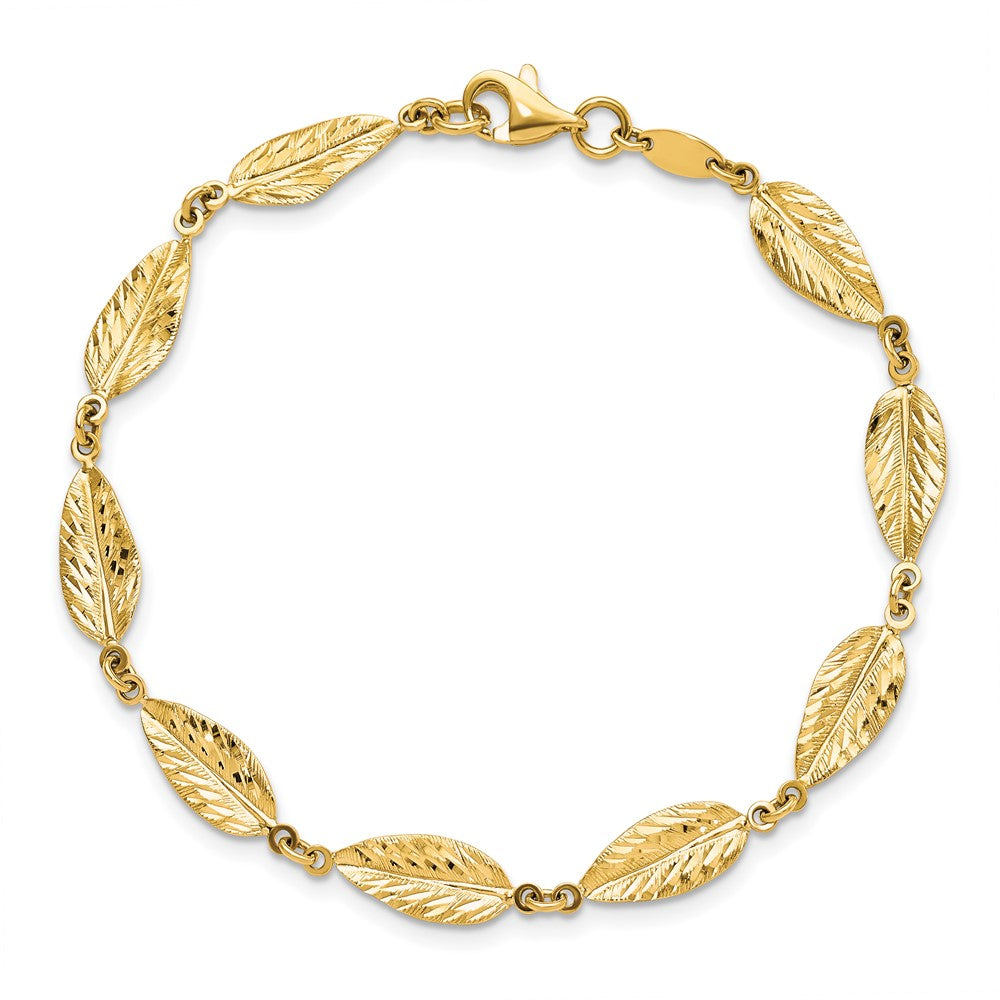 10K Gelbgold Poliert Blatt Gliederarmband