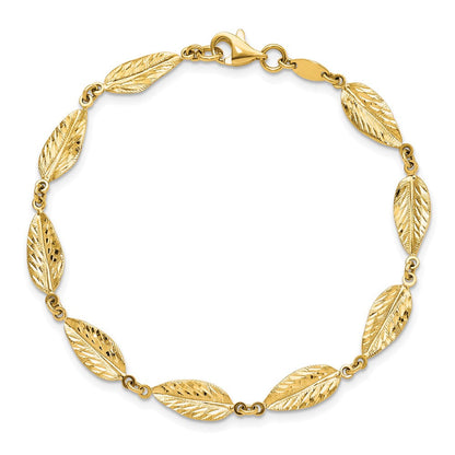 10K Gelbgold Poliert Blatt Gliederarmband