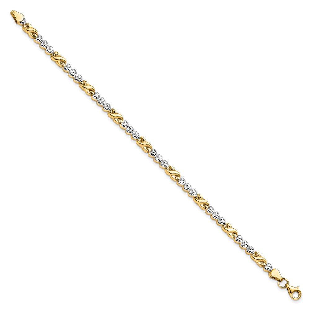 10K Gelb Rhodium Diamantiert Unendlichkeit und Herz Gliederarmband