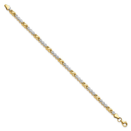 10K Gelb Rhodium Diamantiert Unendlichkeit und Herz Gliederarmband