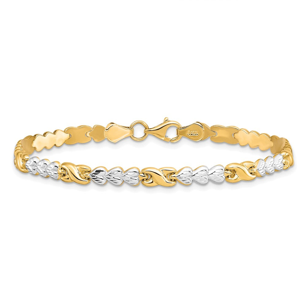 10K Gelb Rhodium Diamantiert Unendlichkeit und Herz Gliederarmband