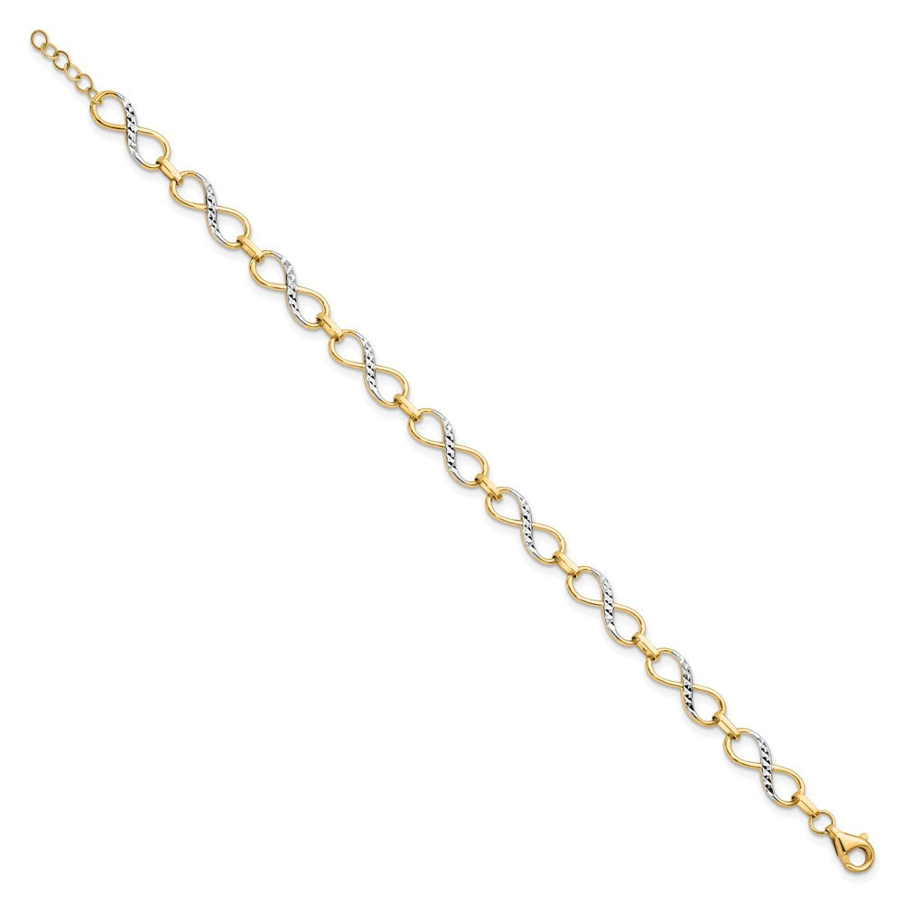 10K Gelb Rhodium Diamantiert Unendlichkeit Fantasie Gliederarmband