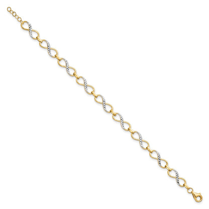 10K Gelb Rhodium Diamantiert Unendlichkeit Fantasie Gliederarmband