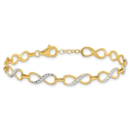 10K Gelb Rhodium Diamantiert Unendlichkeit Fantasie Gliederarmband