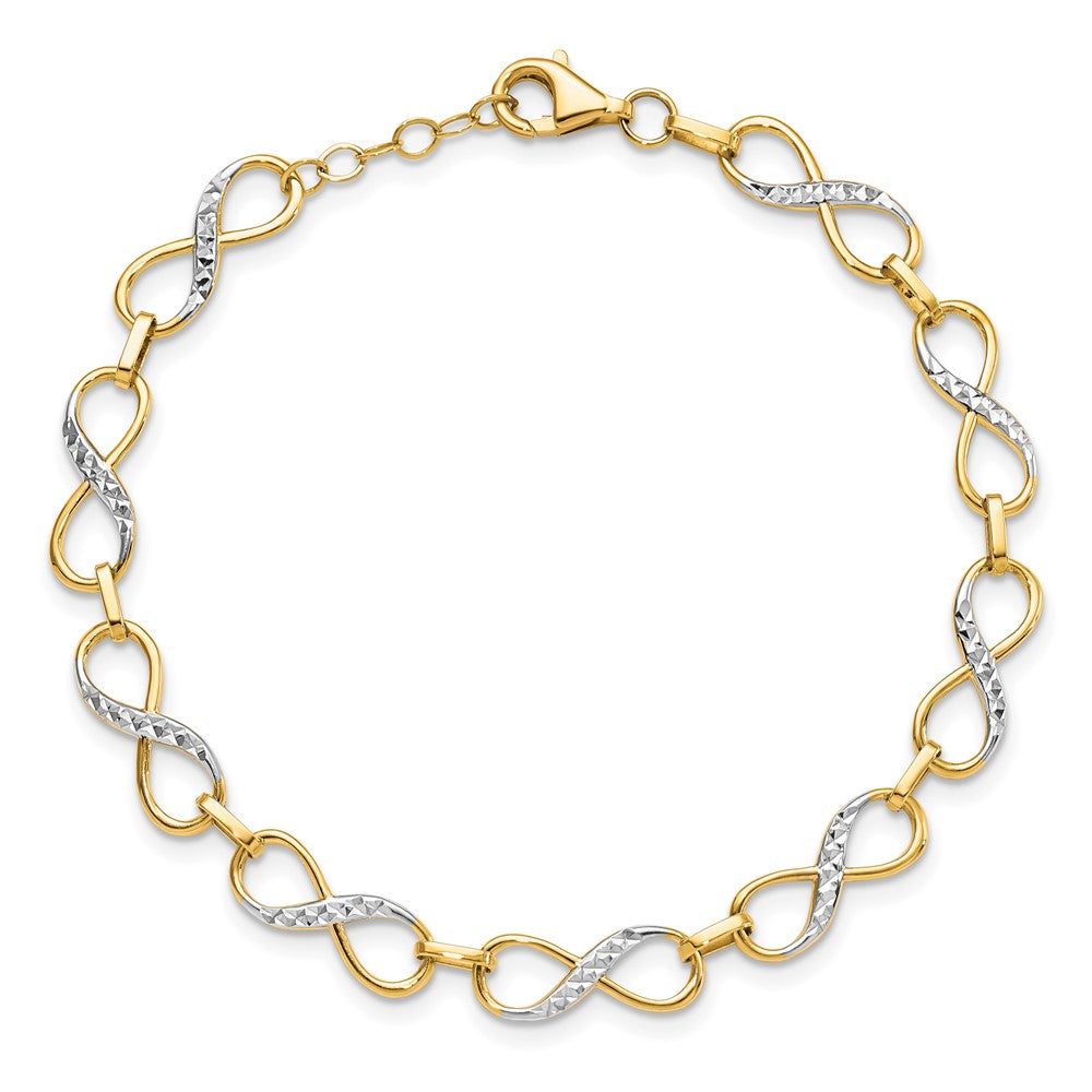 10K Gelb Rhodium Diamantiert Unendlichkeit Fantasie Gliederarmband