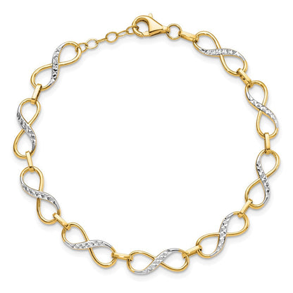10K Gelb Rhodium Diamantiert Unendlichkeit Fantasie Gliederarmband