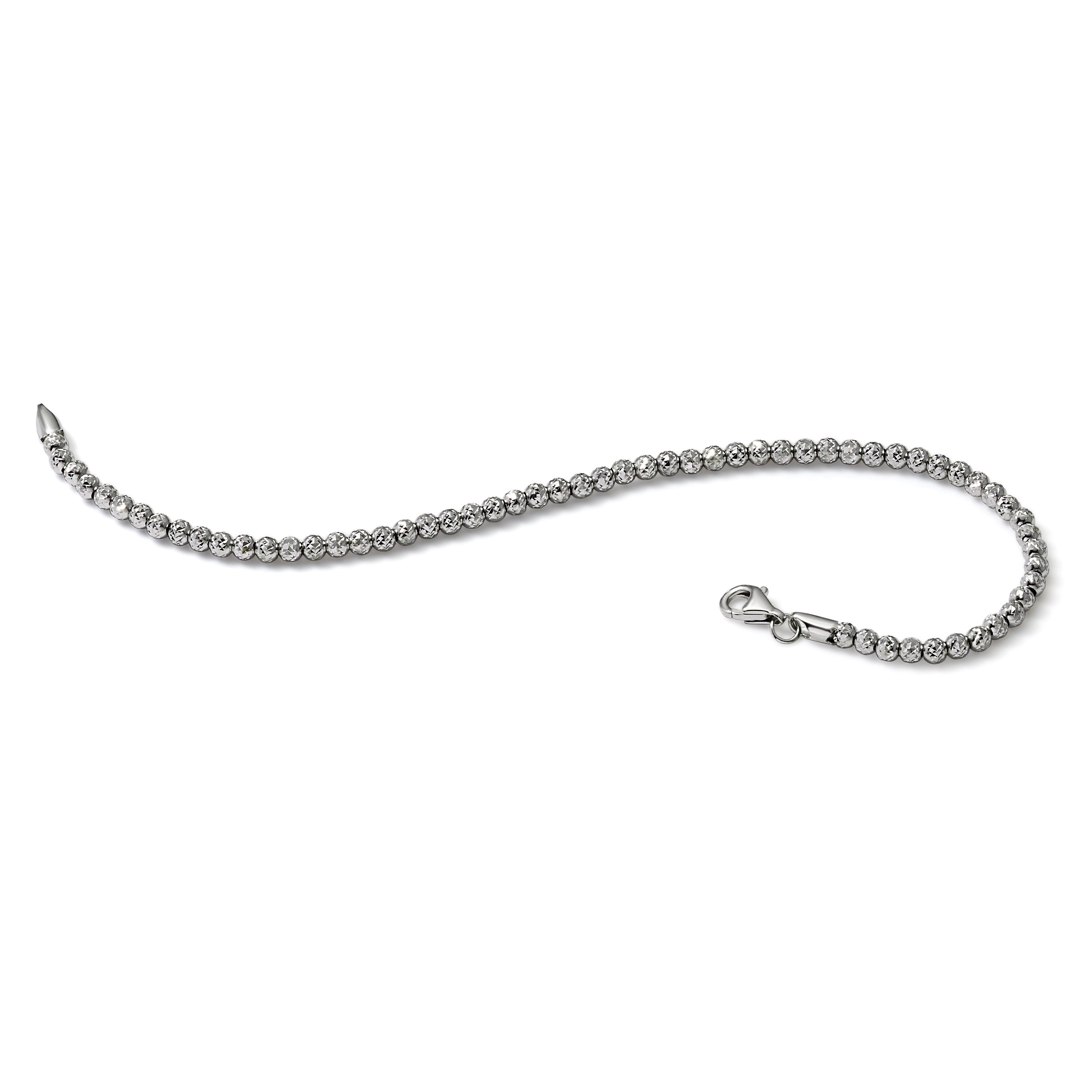 10K Weißgold Poliert Diamantiert Gekugelt Armband