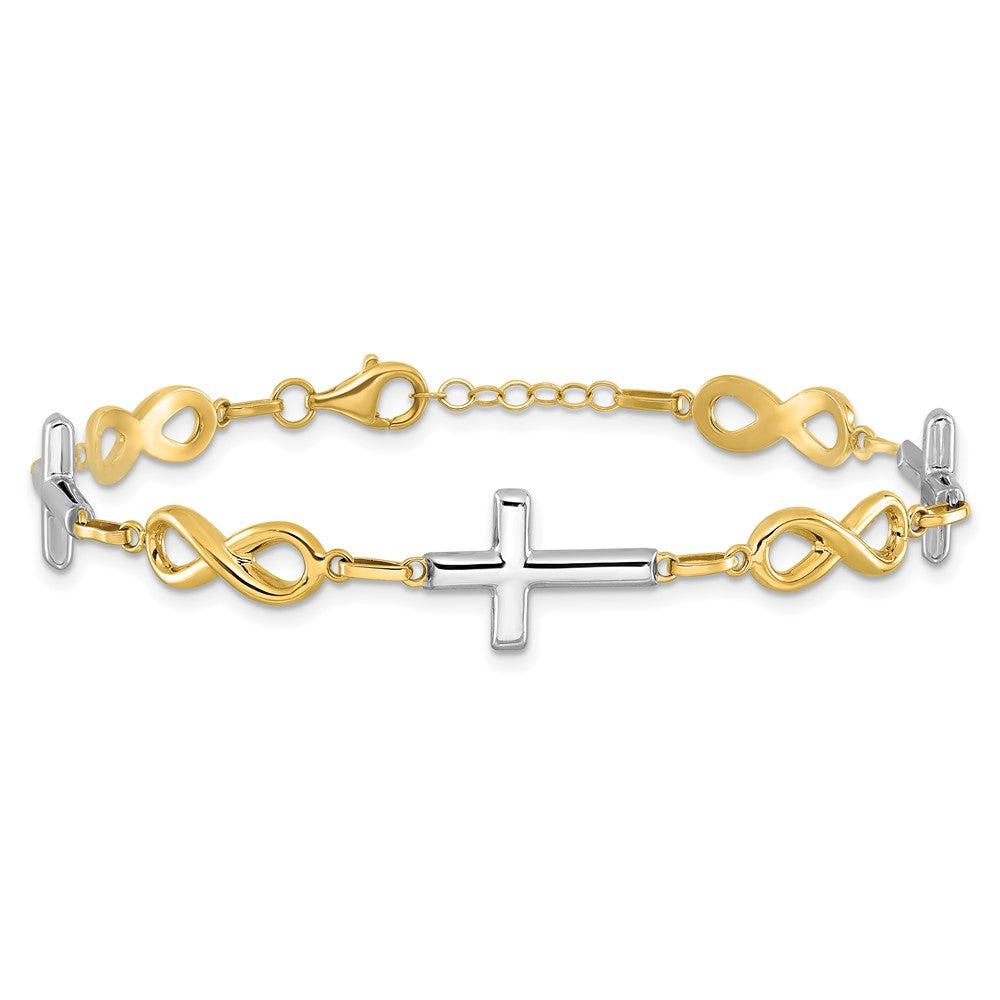10K Bicolor Poliert Kreuz und Unendlichkeit Armband