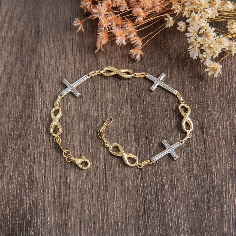 10K Bicolor Poliert Kreuz und Unendlichkeit Armband