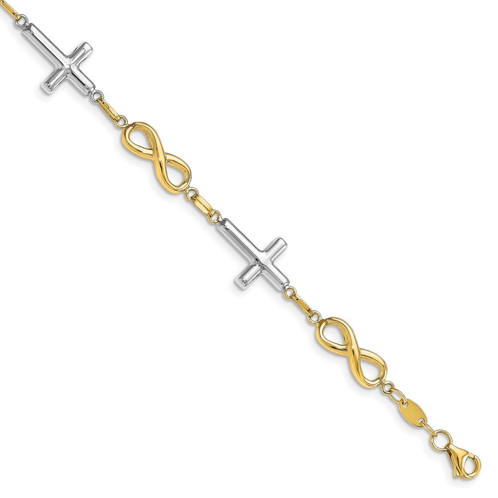 10K Bicolor Poliert Kreuz und Unendlichkeit Armband