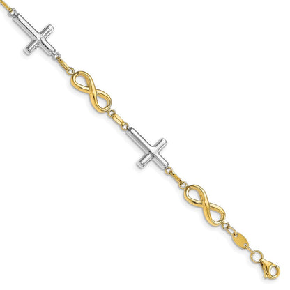 10K Bicolor Poliert Kreuz und Unendlichkeit Armband