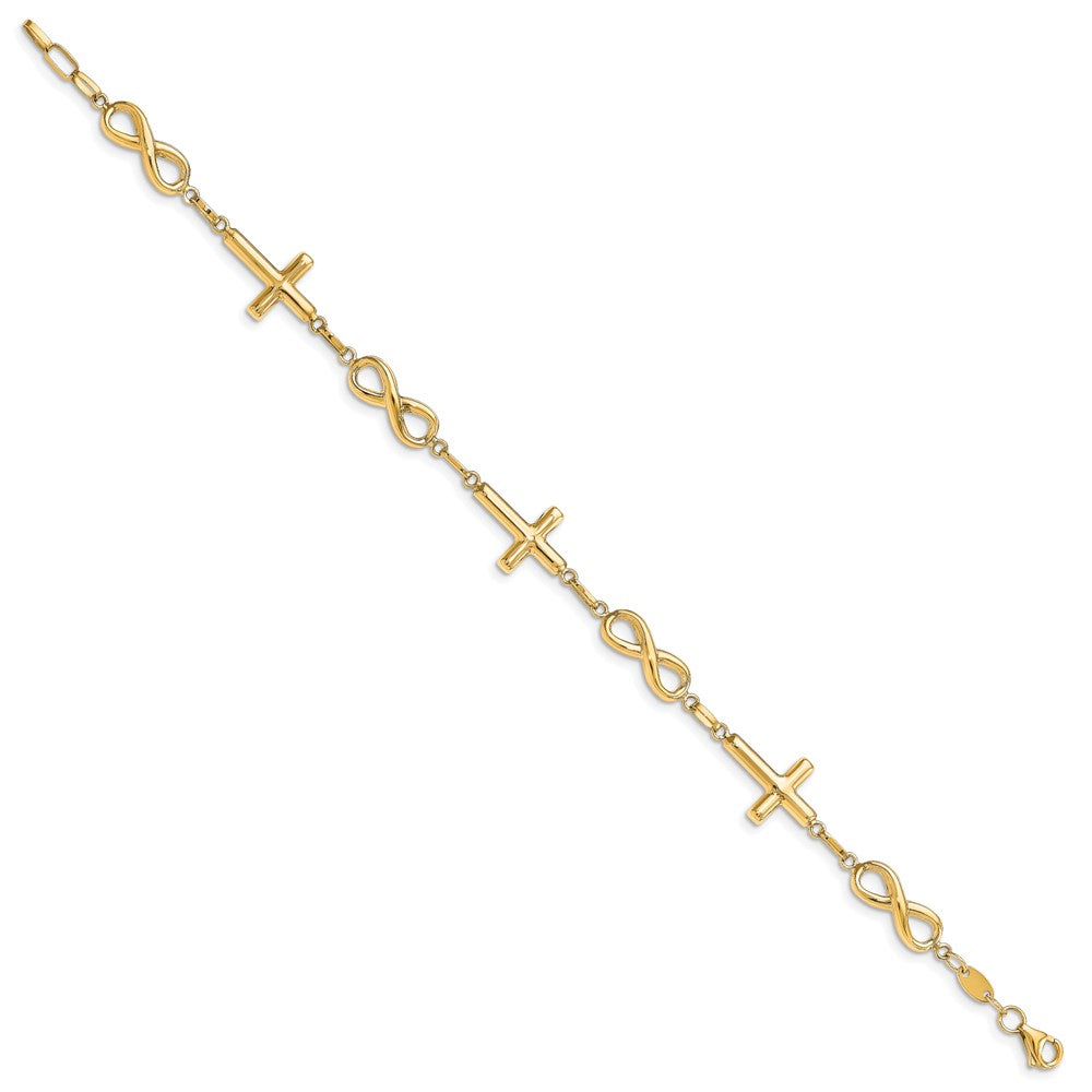 10K Gelbgold Poliert Kreuz und Unendlichkeit Armband