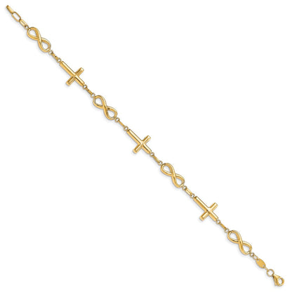 10K Gelbgold Poliert Kreuz und Unendlichkeit Armband