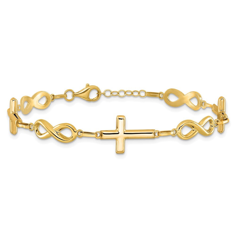 10K Gelbgold Poliert Kreuz und Unendlichkeit Armband