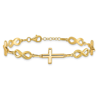 10K Gelbgold Poliert Kreuz und Unendlichkeit Armband