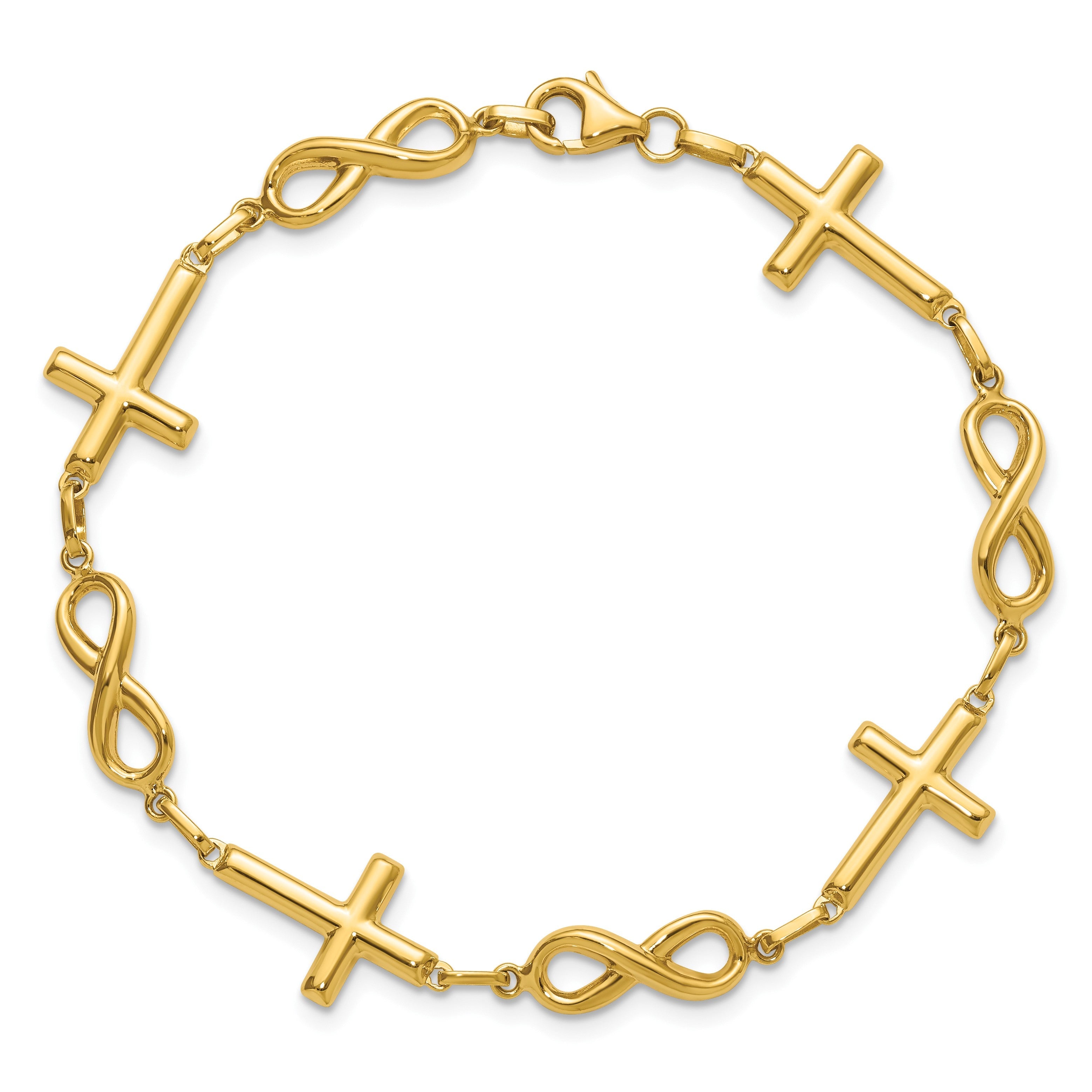 10K Gelbgold Poliert Kreuz und Unendlichkeit Armband