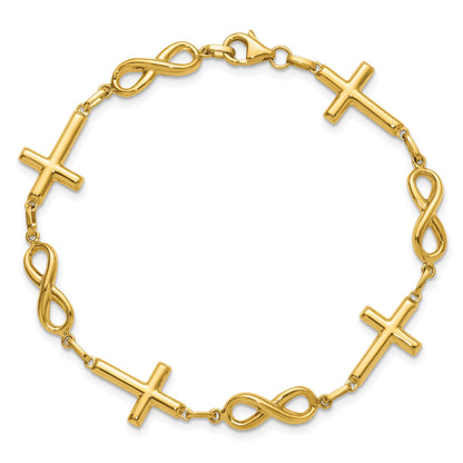10K Gelbgold Poliert Kreuz und Unendlichkeit Armband