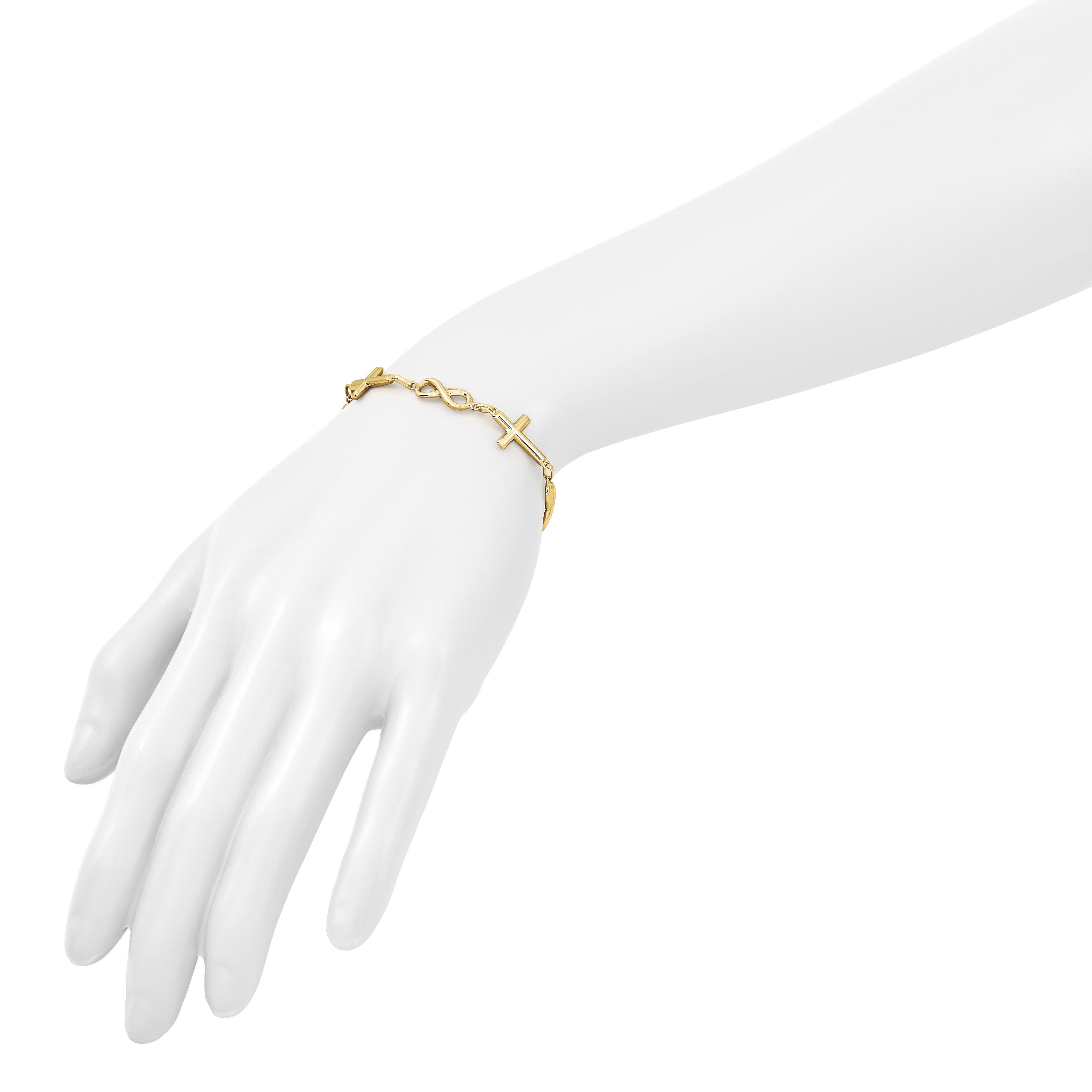 10K Gelbgold Poliert Kreuz und Unendlichkeit Armband