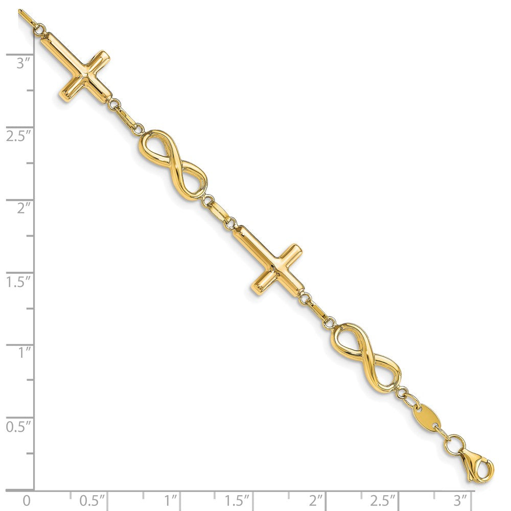 10K Gelbgold Poliert Kreuz und Unendlichkeit Armband