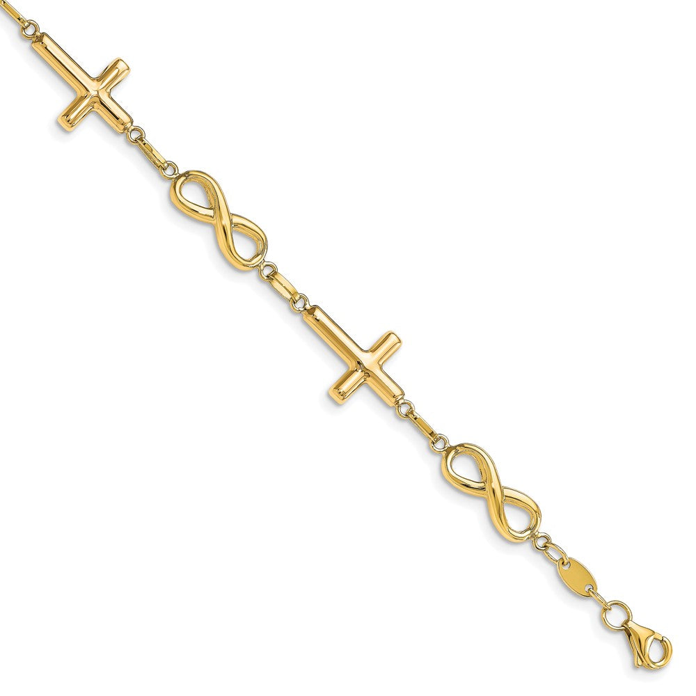 10K Gelbgold Poliert Kreuz und Unendlichkeit Armband