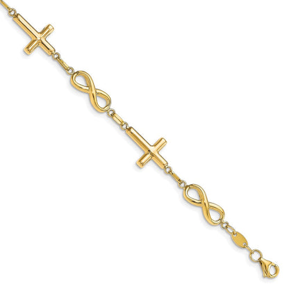 10K Gelbgold Poliert Kreuz und Unendlichkeit Armband