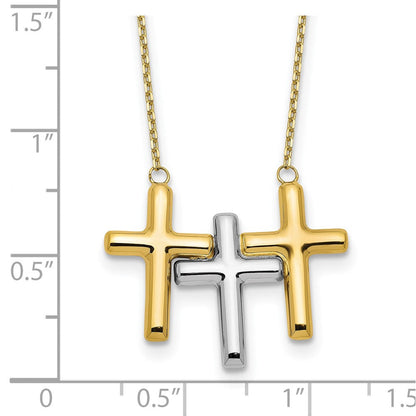 10K Bicolor Poliert 3 Kreuz Halskette