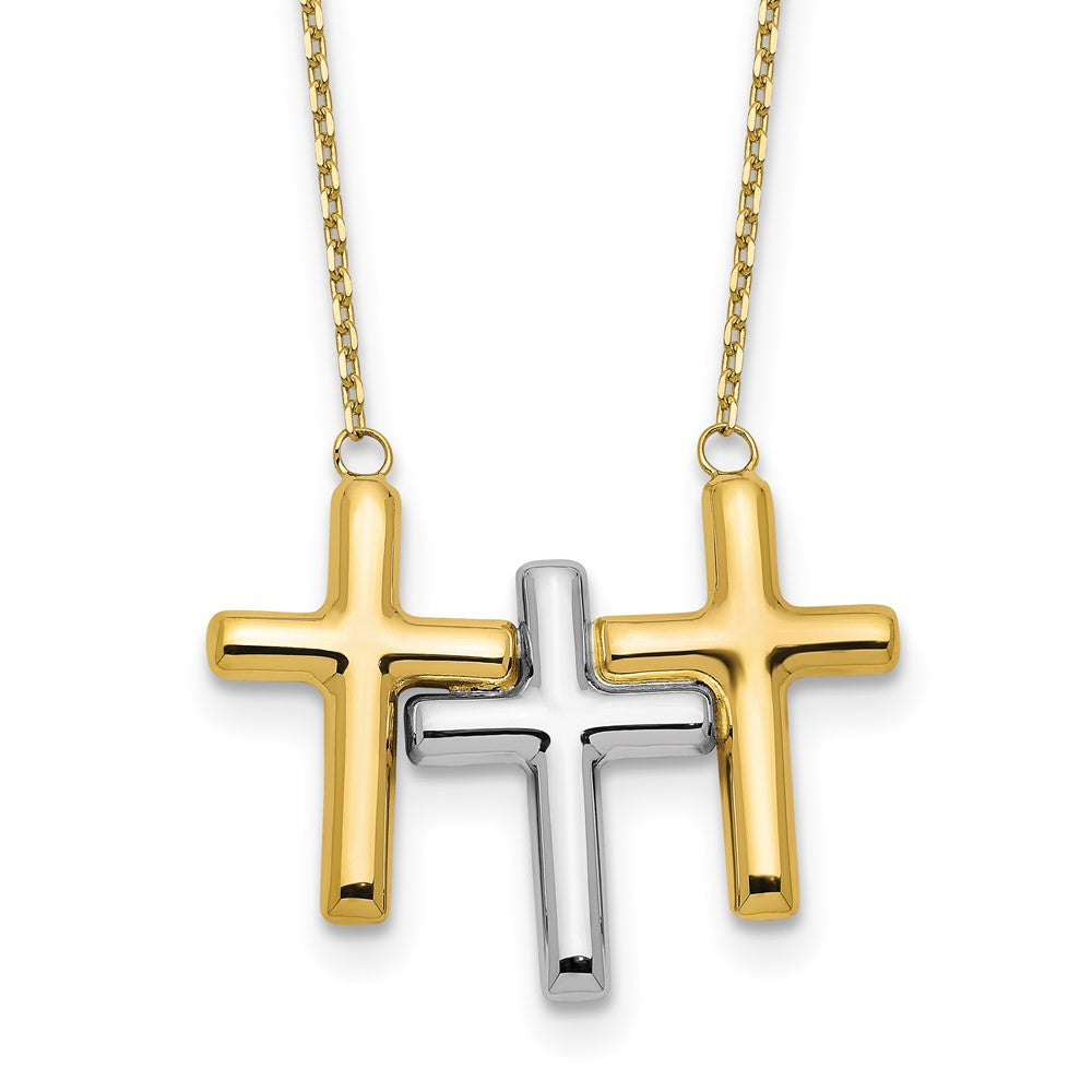 10K Bicolor Poliert 3 Kreuz Halskette