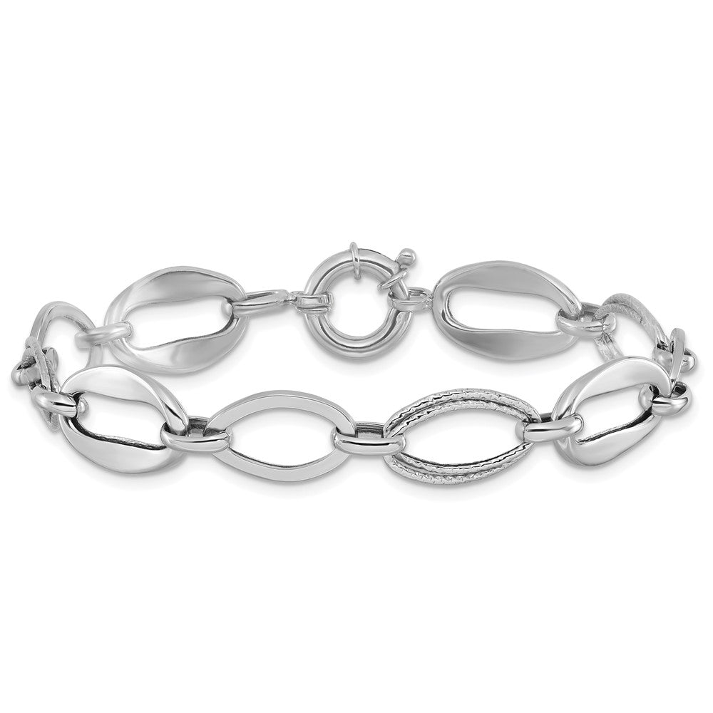 10K Weißgold Poliert und Strukturiert Glieder Armband