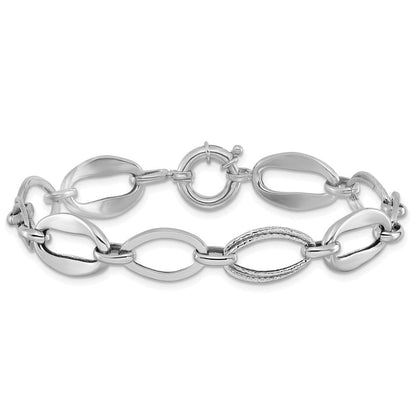10K Weißgold Poliert und Strukturiert Glieder Armband