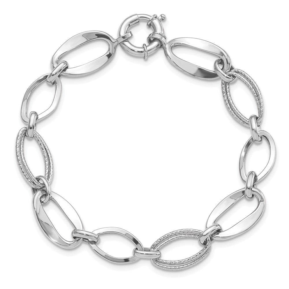 10K Weißgold Poliert und Strukturiert Glieder Armband
