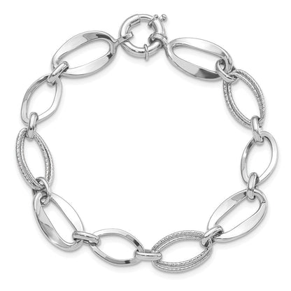 10K Weißgold Poliert und Strukturiert Glieder Armband
