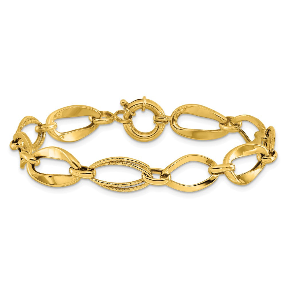 10K Gelbgold Poliert und Strukturiert Glieder Armband