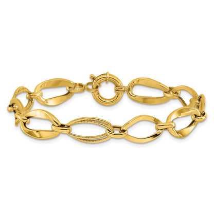10K Gelbgold Poliert und Strukturiert Glieder Armband