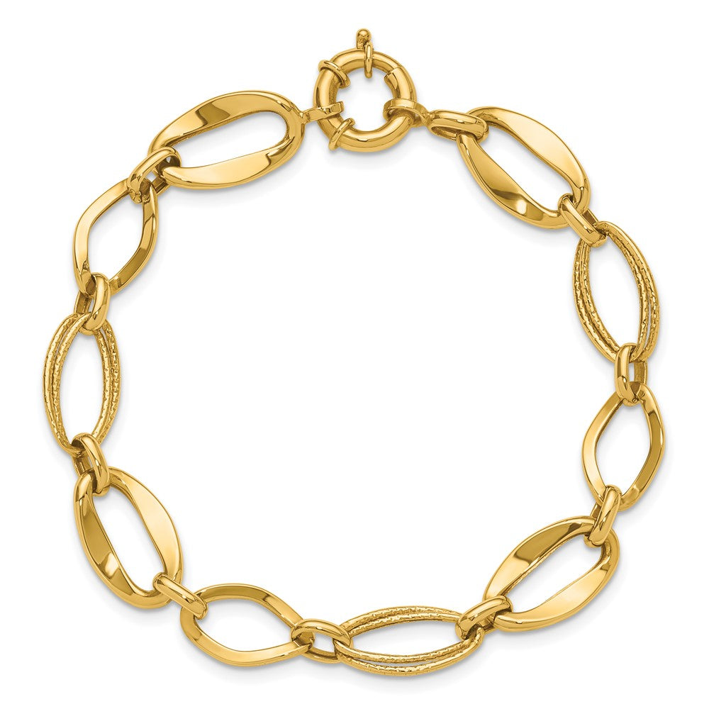 10K Gelbgold Poliert und Strukturiert Glieder Armband