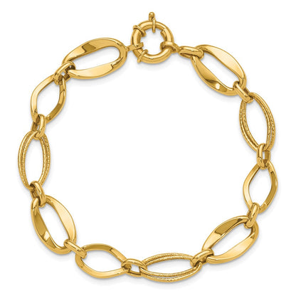 10K Gelbgold Poliert und Strukturiert Glieder Armband