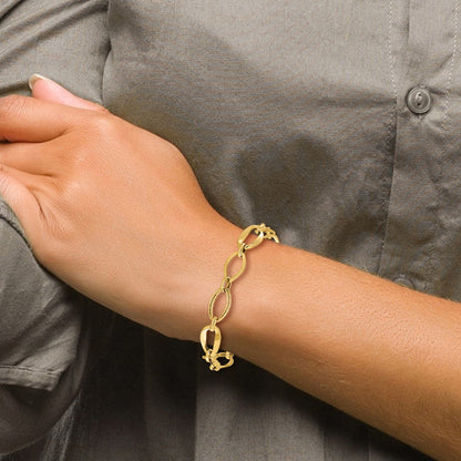 10K Gelbgold Poliert und Strukturiert Glieder Armband