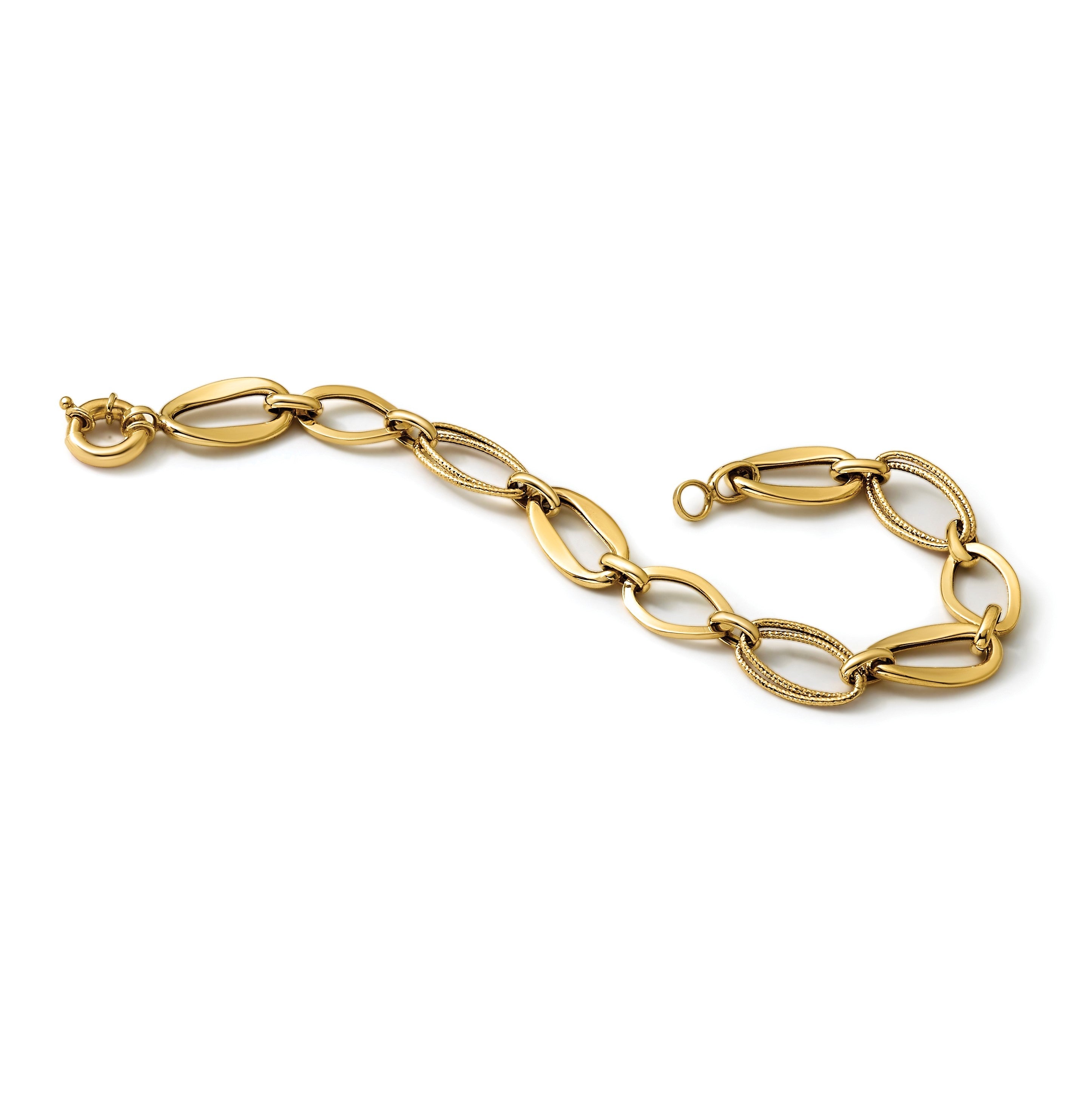 10K Gelbgold Poliert und Strukturiert Glieder Armband