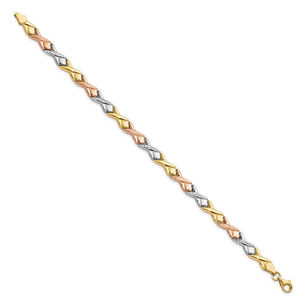 10K Tricolor Poliert / Gebürstet und Diamantiert Armband